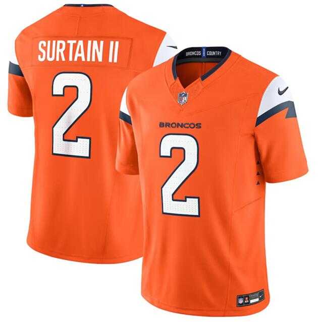 Men%27s Denver Broncos #2 Pat Surtain II Orange 2024 F.U.S.E. Vapor Limited Stitched Football Jersey Dzhi